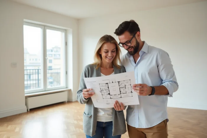 Couple découvrant leur nouvel appartement vide grâce au dossier Syplo