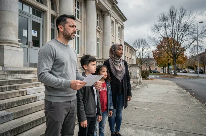 Famille en attente de logement social devant la préfecture pour déposer un recours DALO