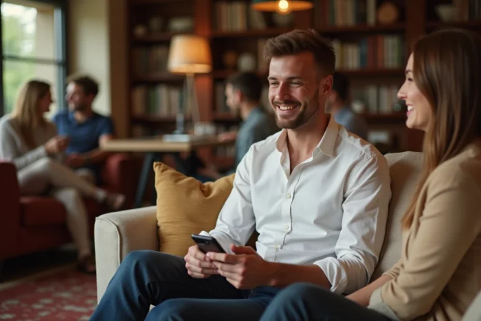 Homme attentif et concentré sur une femme lors d'une soirée, indice discret d'un amour secret