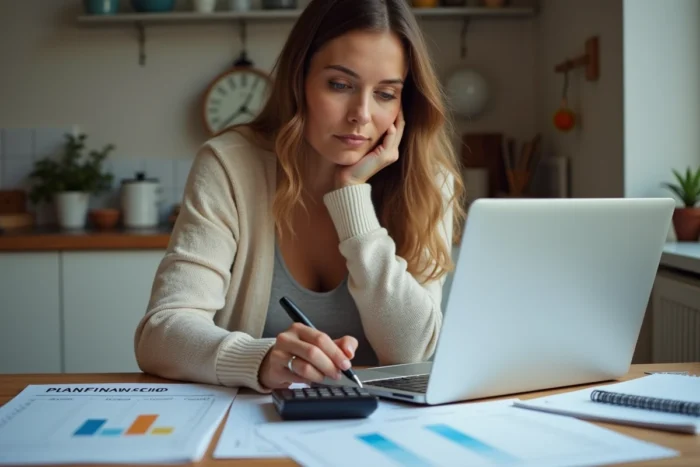 Femme préparant un plan financier détaillé pour ses premiers mois à l'étranger