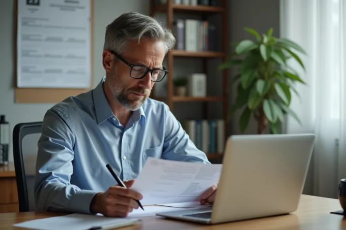 Homme consultant son titre de séjour et un calendrier pour anticiper son renouvellement